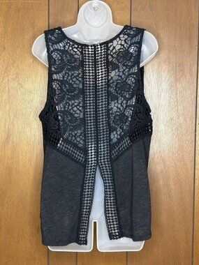 Mossimo Tank Top Womens XXL Black Crochet Back Festival Boho Coquette Dark Fairy
